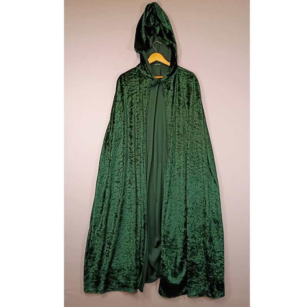 Gothic Spirit Halloween Unisex One Size Green Crushed Velvet Hooded Cape Costume